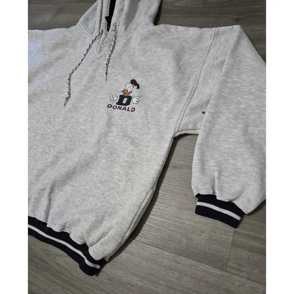 Vintage Disney Store Donald Duck Gray Quarter Button Hoodie Large/XL - Picture 3 of 13